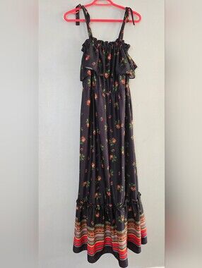 Vintage Sears The Fashion Place Sleveless Maxi Dress Womens Size M Black Orange